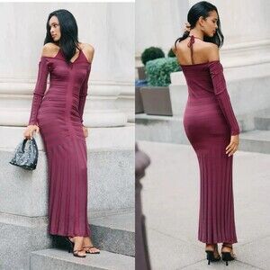 NWT Anthropologie Off-Shoulder Ruched Sweater Dress M Knit Maroon $238 Bodycon